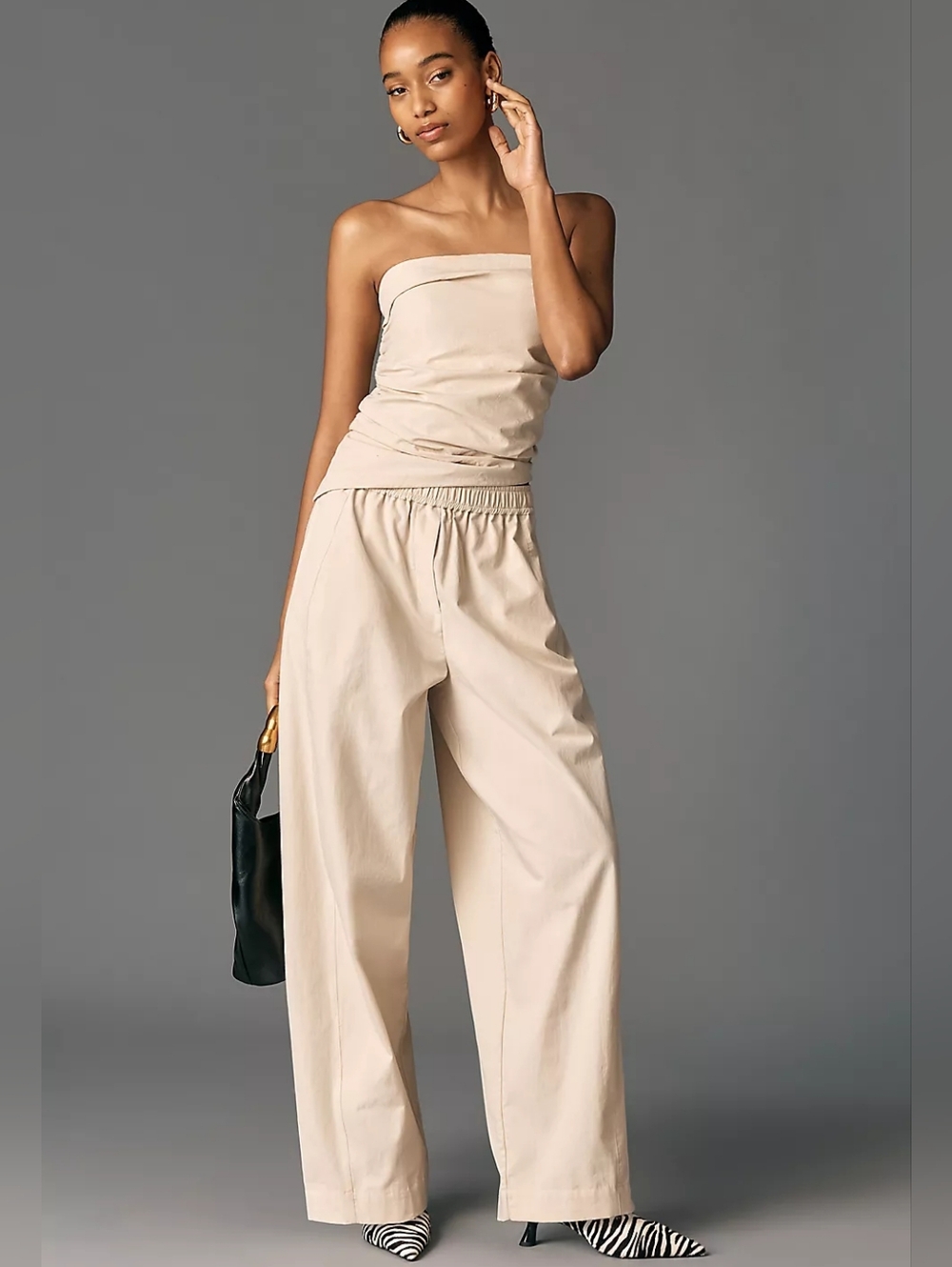 Anthropologie Maeve Sporty Poplin Off Whote Cream Pull-On Cotton Poplin Trousers